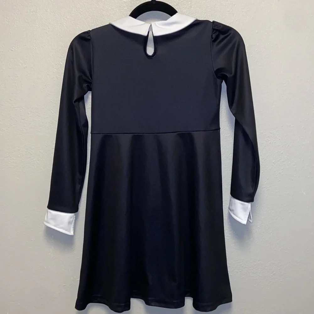 Wednesday Addams Girls's 8/10 Black and White Kids Cosplay Costume Dress 3584